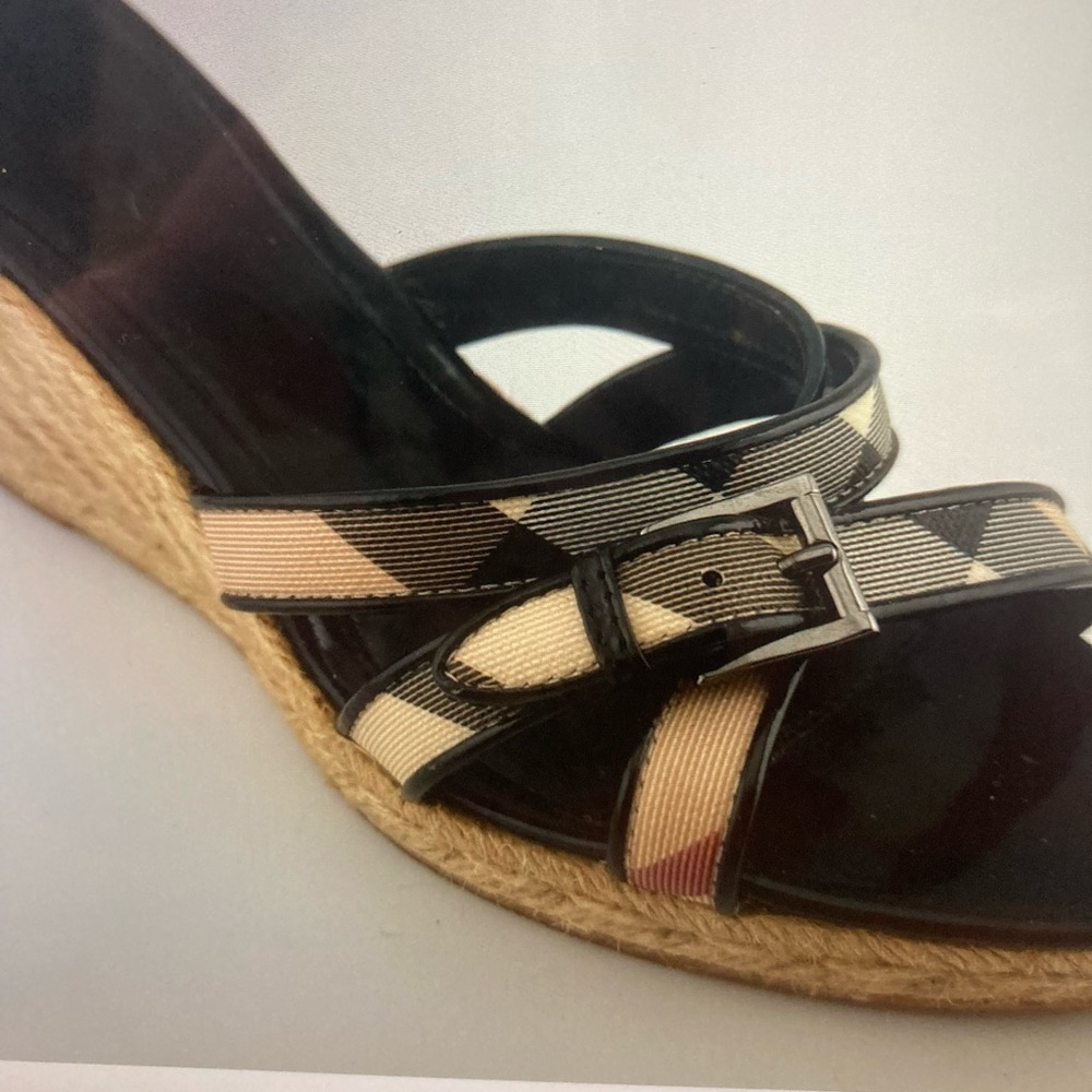 Burberry Womens SZ 9 US SZ 40 EU Nova Check Espadrille Wedge Sandals - Picture 2 of 14